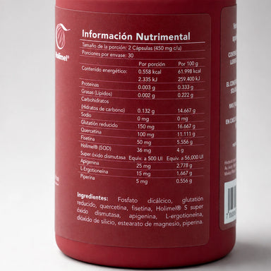 Antioxidant Complex BENE — reverso del envase con ingredientes y dosificación