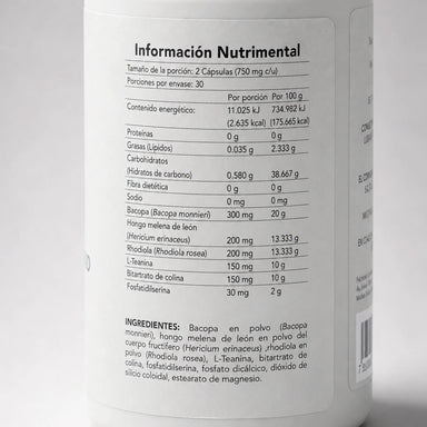 Daily Nootropic Blend BENE — reverso del envase con ingredientes y modo de uso