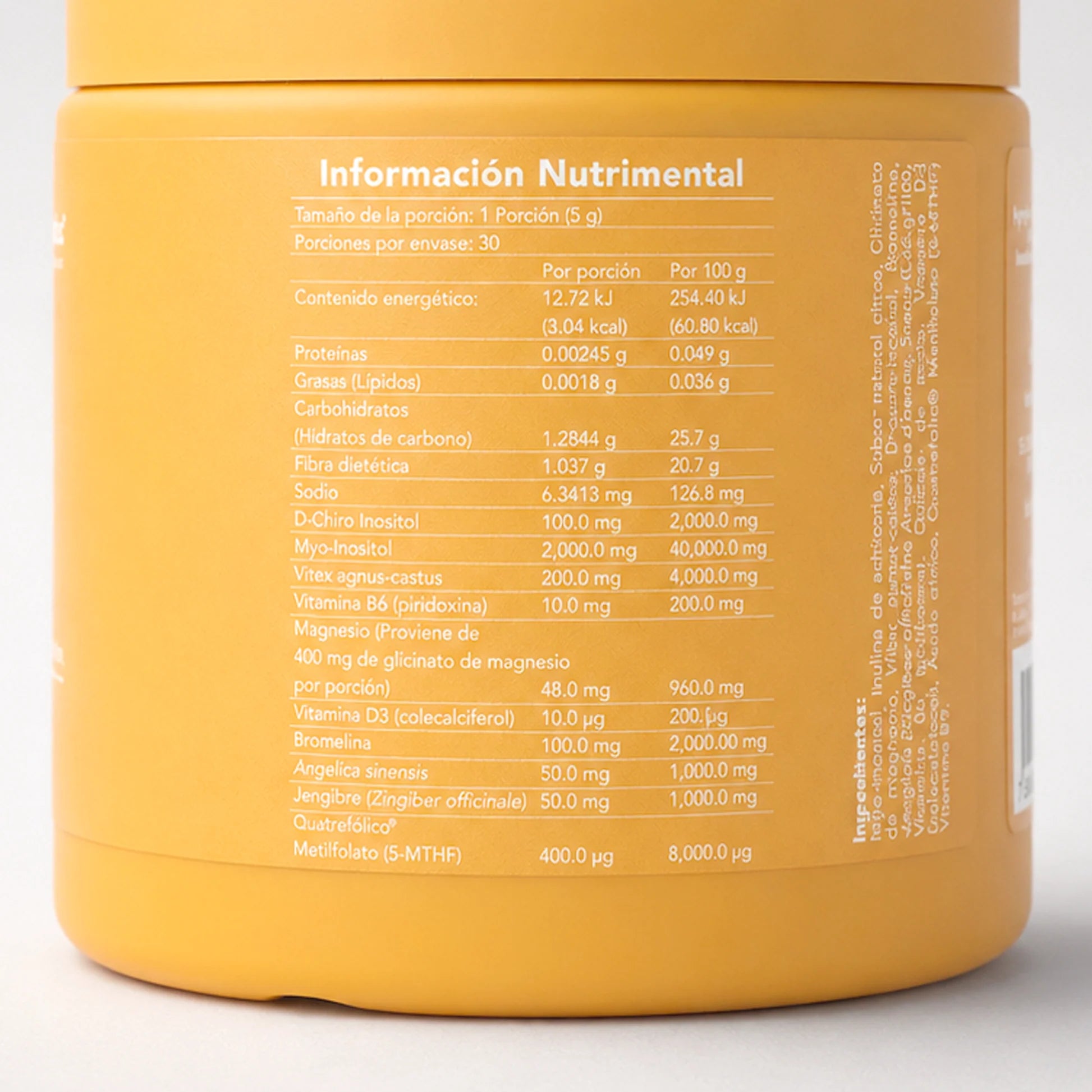 Harmony Blend BENE — reverso del envase con ingredientes y dosificación