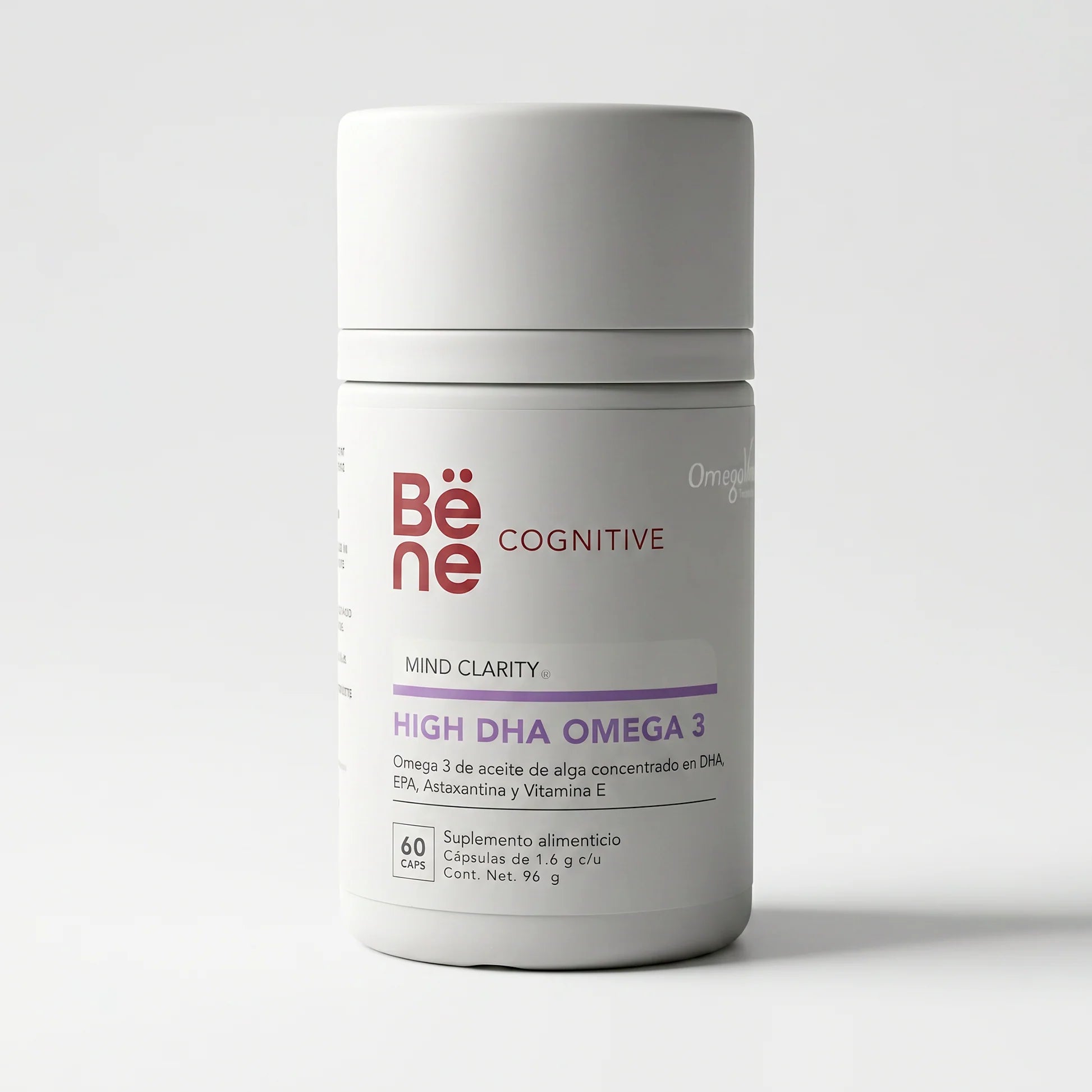 High DHA Omega 3 BENE — frente del envase, omega 3 de alta pureza con DHA concentrado