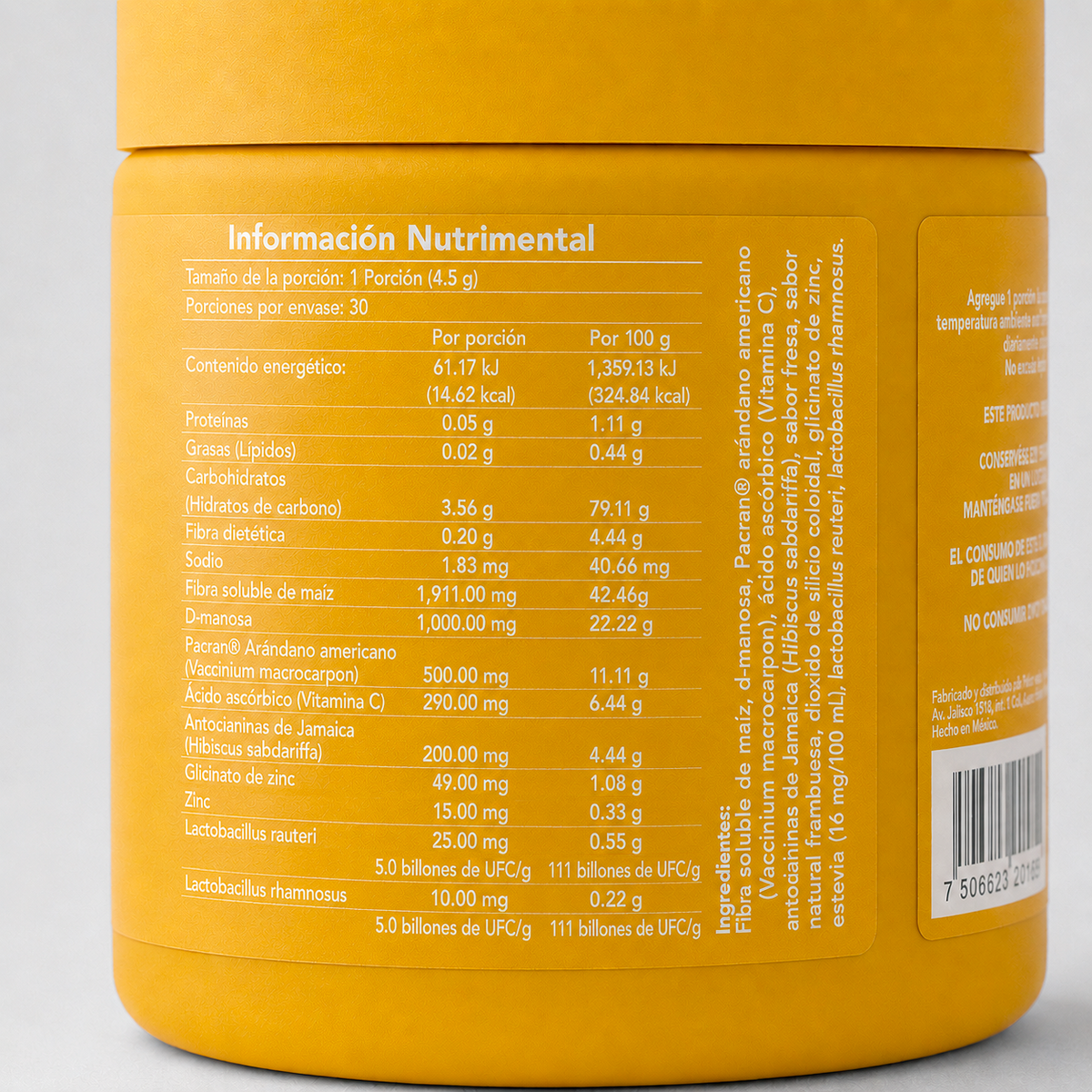 Intimate Flora BENE — reverso del envase con ingredientes y dosificación