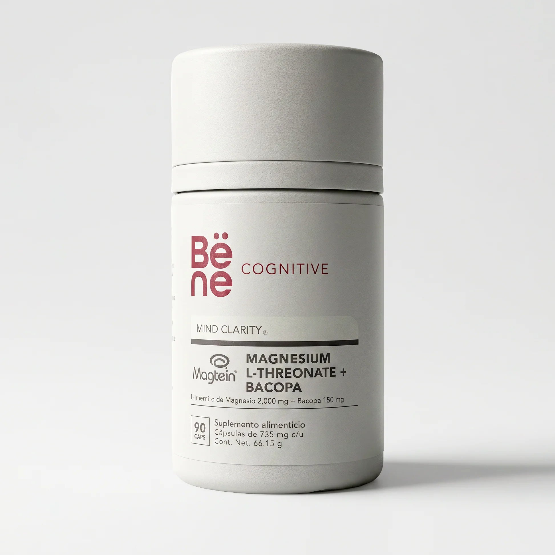 Magnesium L-Threonate + Bacopa BENE — frente del envase, dúo nootrópico para claridad mental