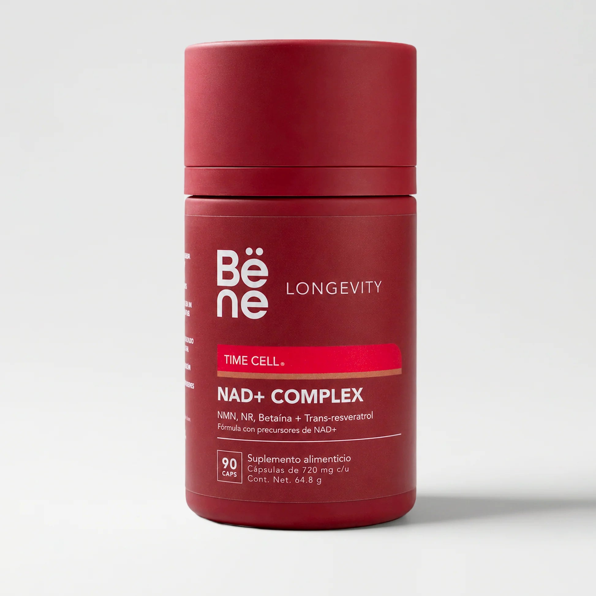 NAD+ Complex BENE — frente del envase, suplemento de NMN y NR para energía celular y longevidad