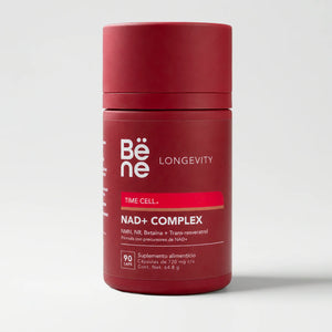 NAD+ Complex BENE — frente del envase, suplemento de NMN y NR para energía celular y longevidad